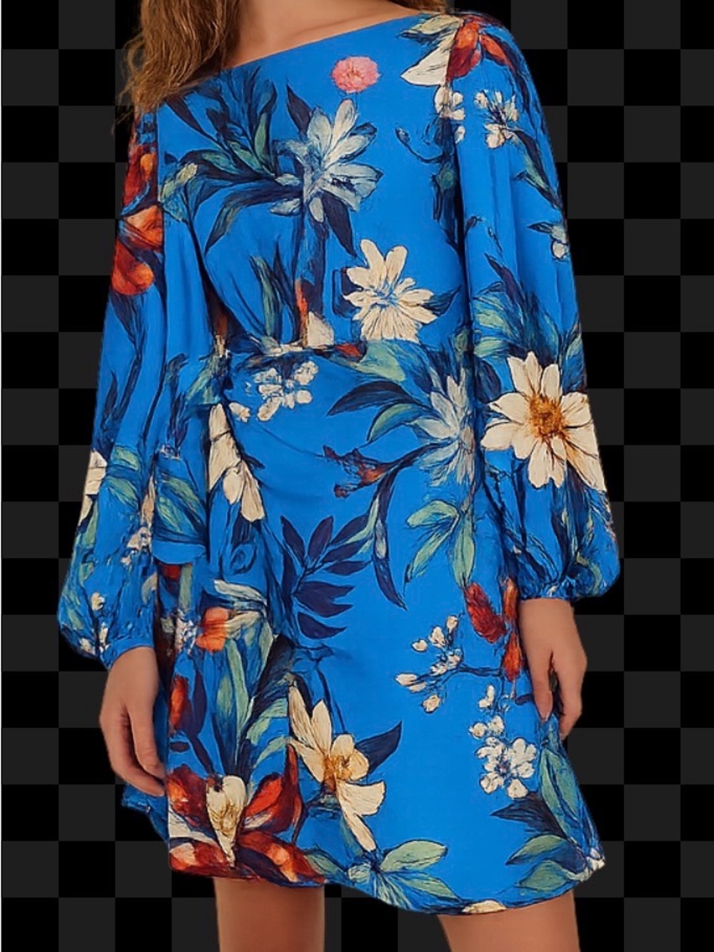Farm Rio Blue Surreal Flowers Wrap Mini Dress Sz XS